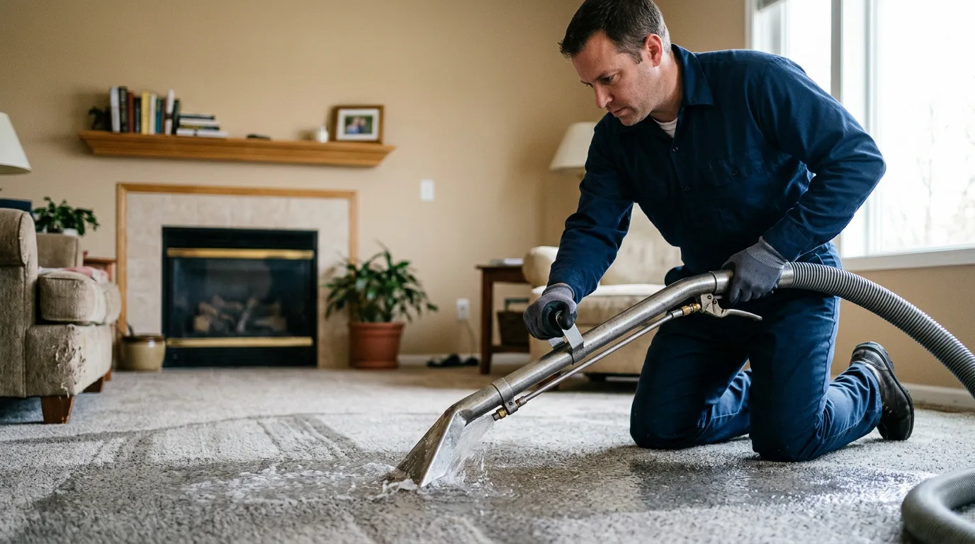 Water damage restoration technician working near Detroit, ME